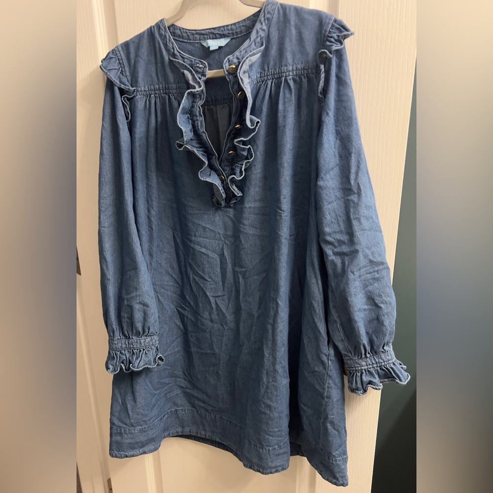 Draper James Ruffled Denim Dress w/ Pockets